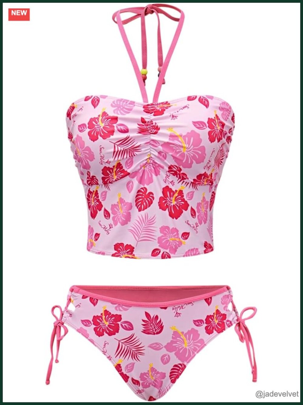 Women's Y2K Tankini Set - 2-Piece Halter Ruched Swimsuit with Side Tie Bottoms